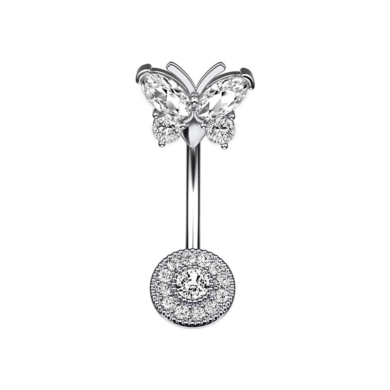 CZ Butterfly Navel Ring 14G