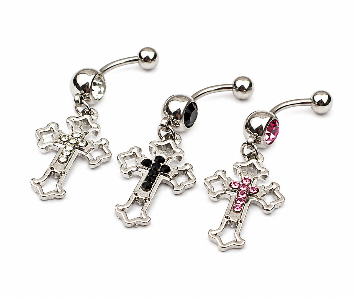 Y2K Rhinestone Cross Navel Ring