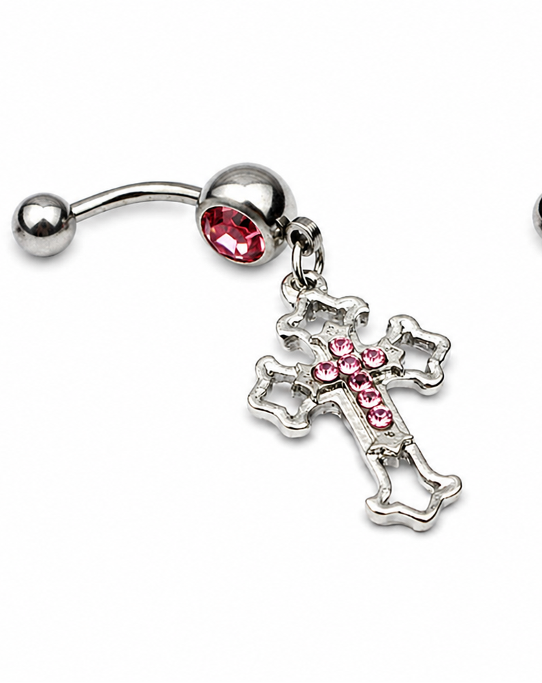 Y2K Rhinestone Cross Navel Ring