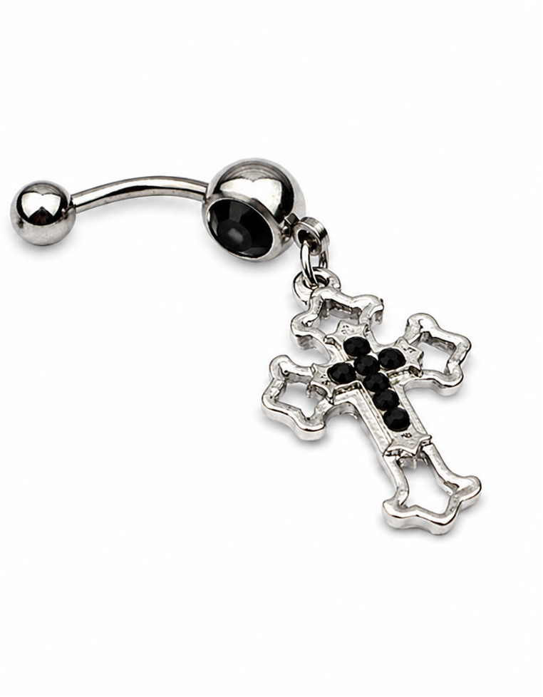 Y2K Rhinestone Cross Navel Ring