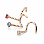 14Kt Yellow Gold Screw Nose Ring with Prong Setting Gem