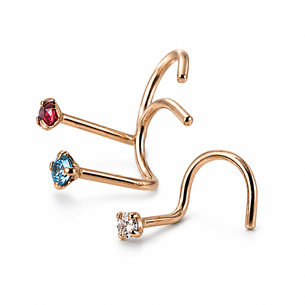 14Kt Yellow Gold Screw Nose Ring with Prong Setting Gem