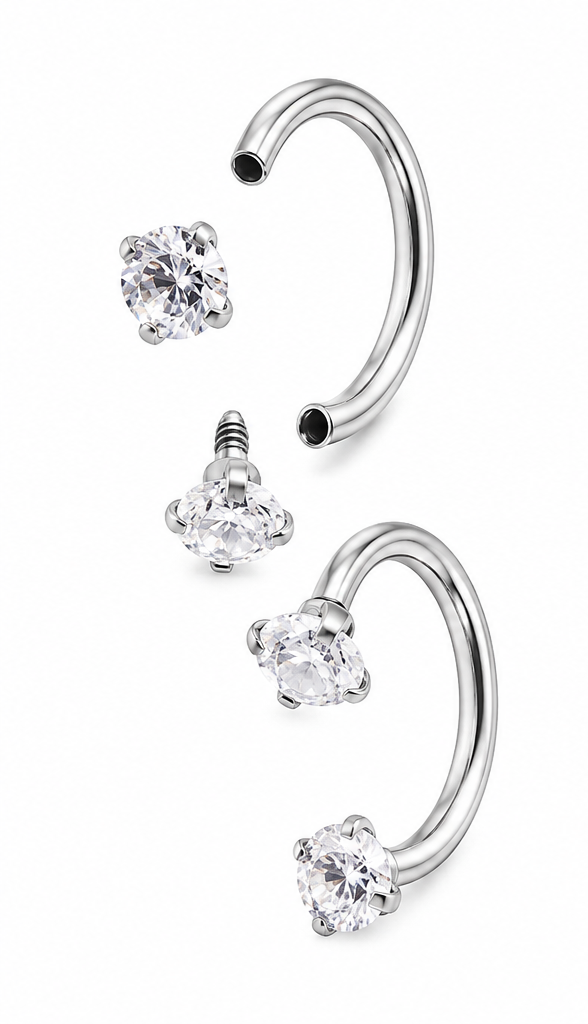 18K Diamond-Inlaid Nose Ring — Stainless Steel Horseshoe Stud