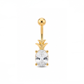 Gold Plated Jeweled Pineapple Navel Ring