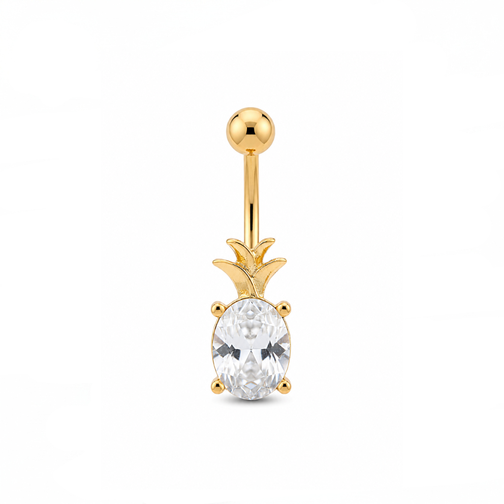 Gold Plated Jeweled Pineapple Navel Ring