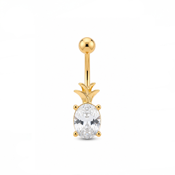 Gold Plated Jeweled Pineapple Navel Ring
