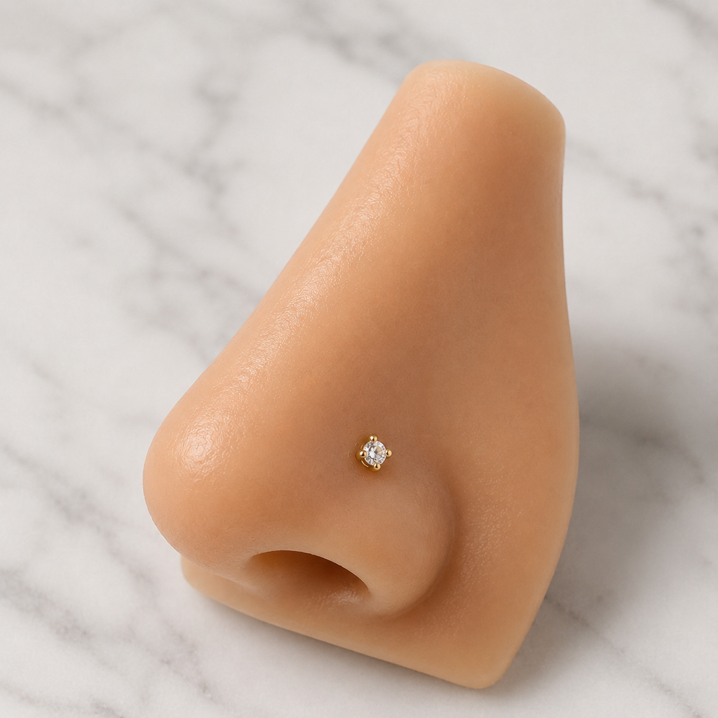 14Kt Gold CZ Stud Nose Ring