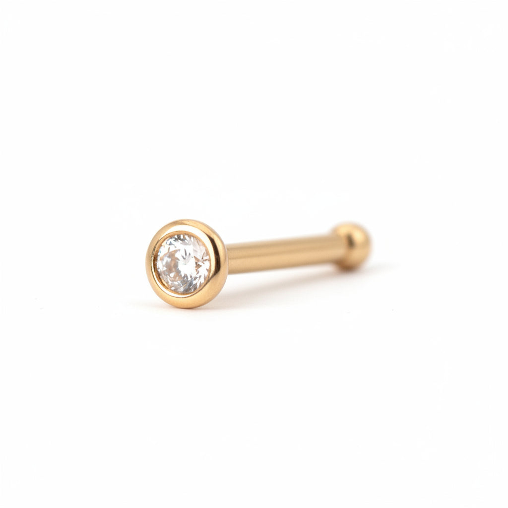 14Kt Gold CZ Stud Nose Ring