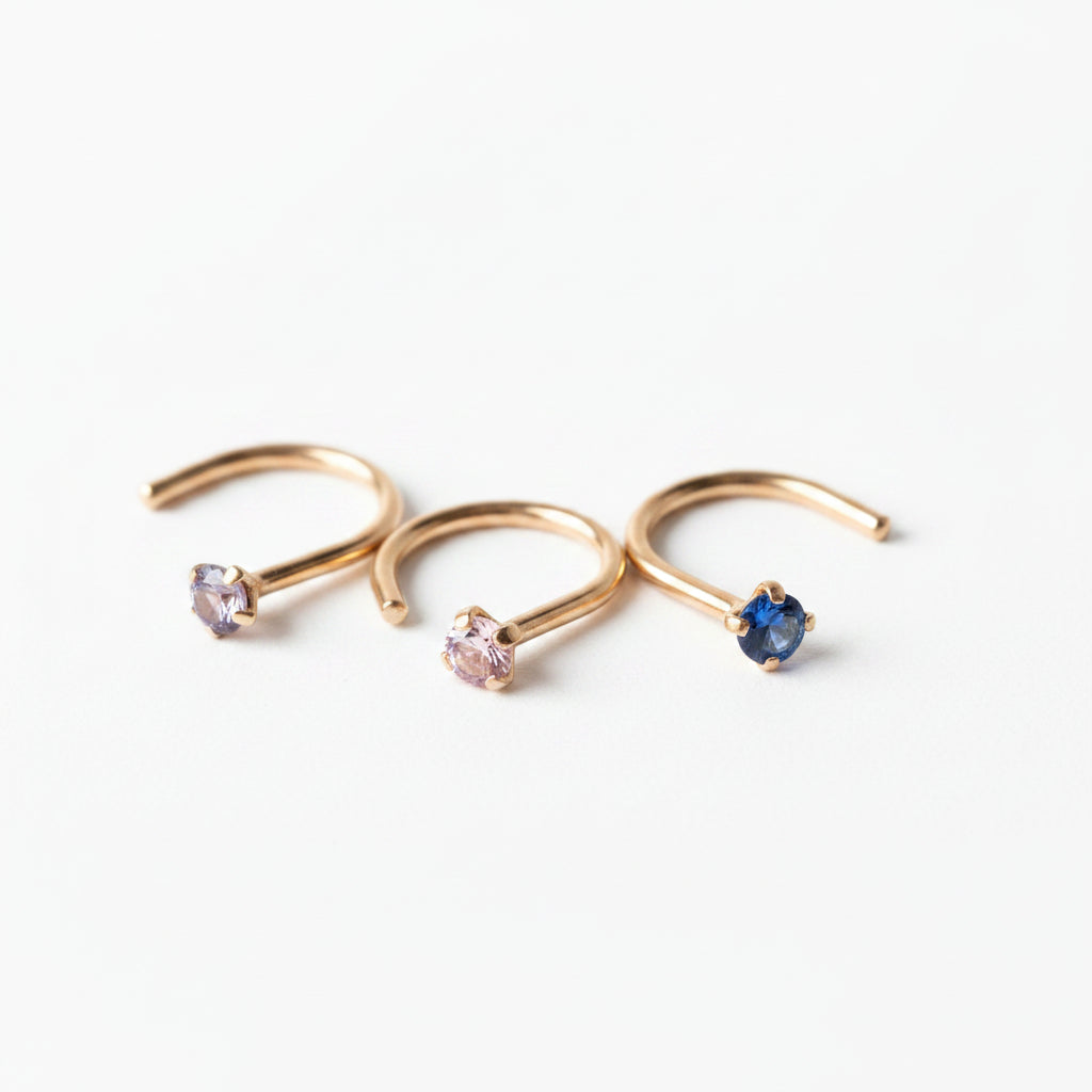14Kt Yellow Gold Screw Nose Ring with Prong Setting Gem