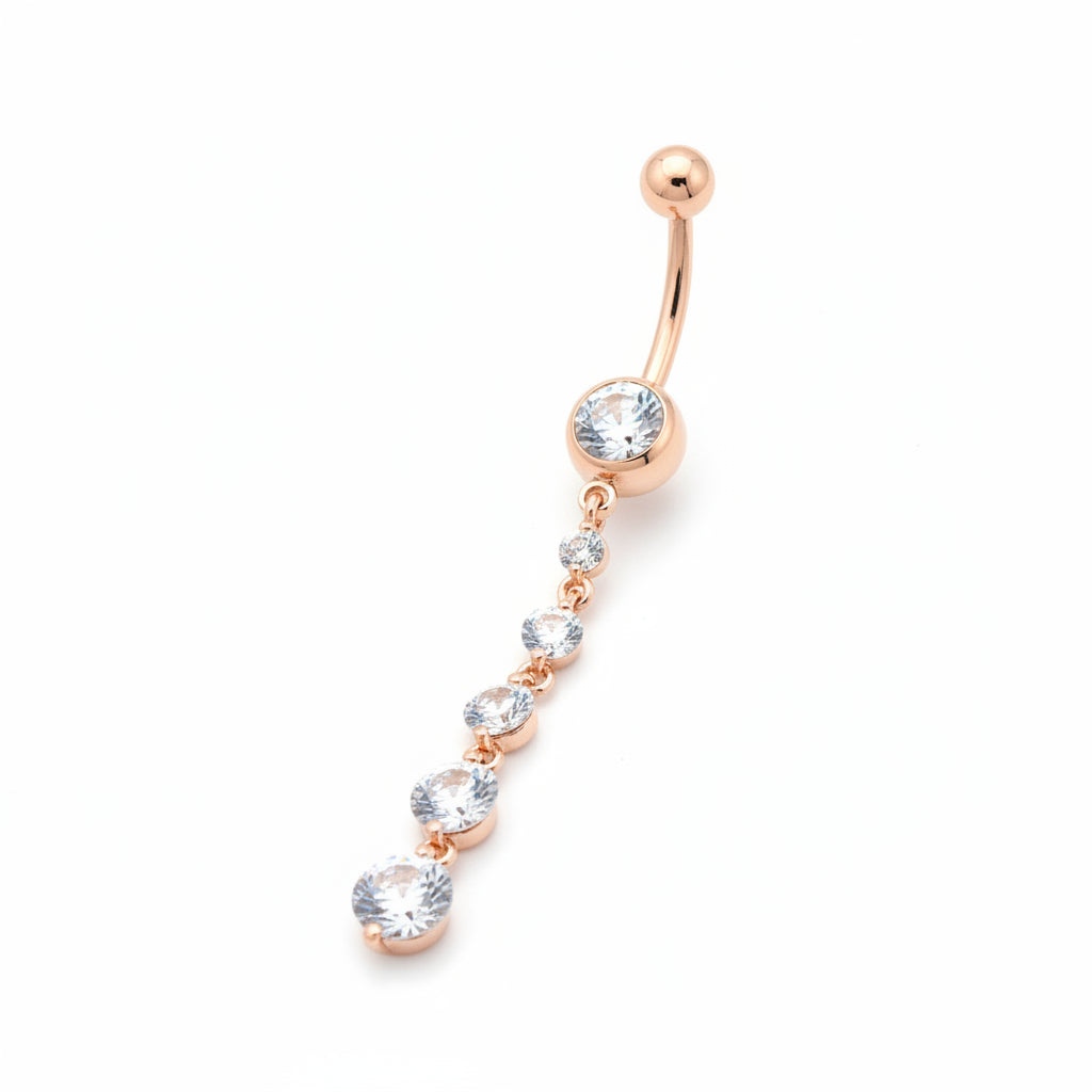 Rose Gold Plated Cascading CZ Dangle Navel Ring