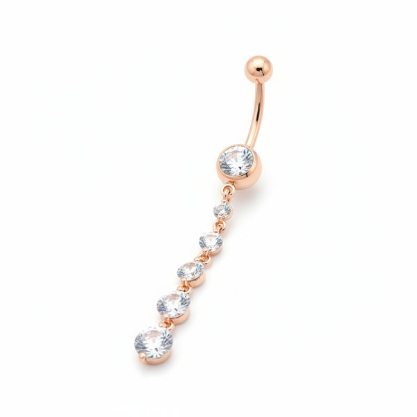Rose Gold Plated Cascading CZ Dangle Navel Ring
